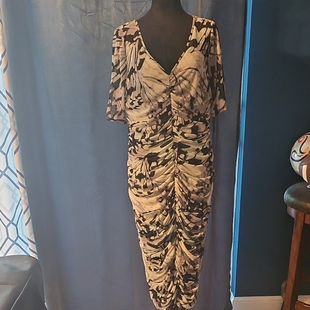 White House Black Market - NWT - SS Ruched Mesh Sheath Dress - Butterfly